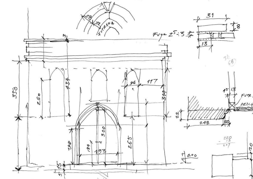 wymiary wieży, wymiary okien, szkic, grafika, rysunek architektoniczny,